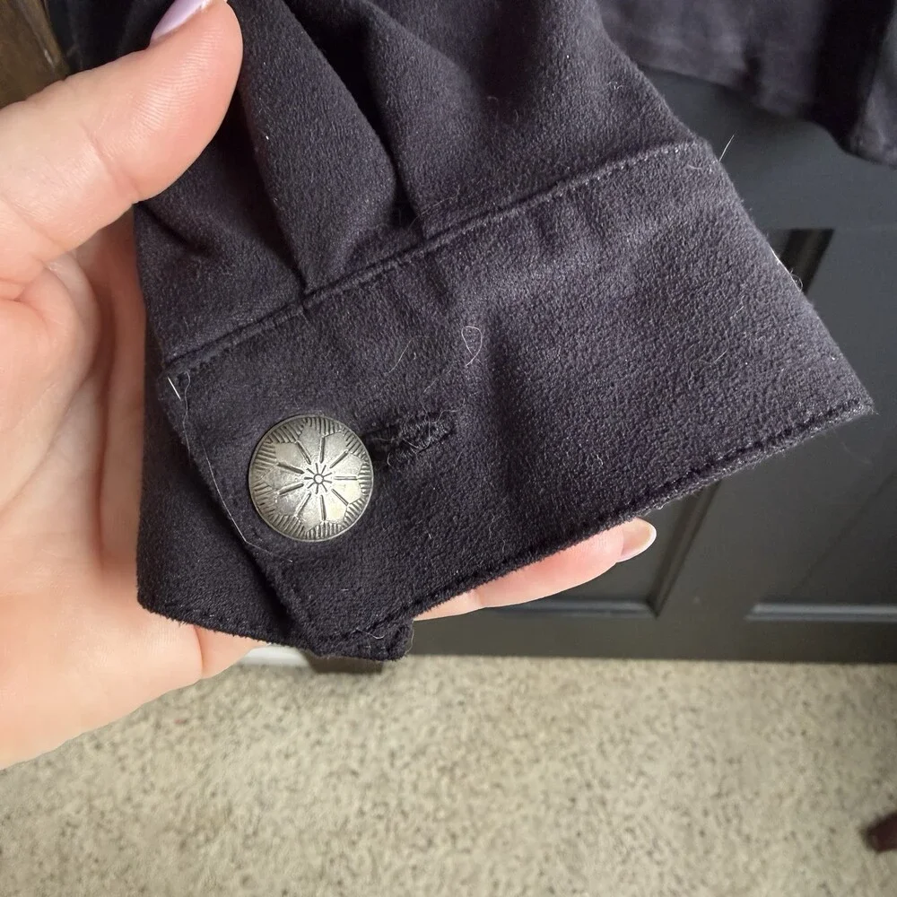 Double D Ranch Women's Size Large Black Suede Feel Button Up Western Shirt - Picture 5 of 11